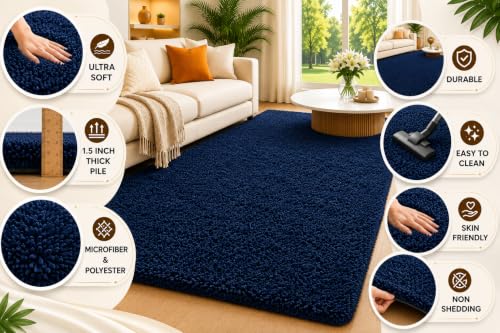 Image of Shaggy Carpet 5x7 Ft for Living Room & Bedroom (Blue)