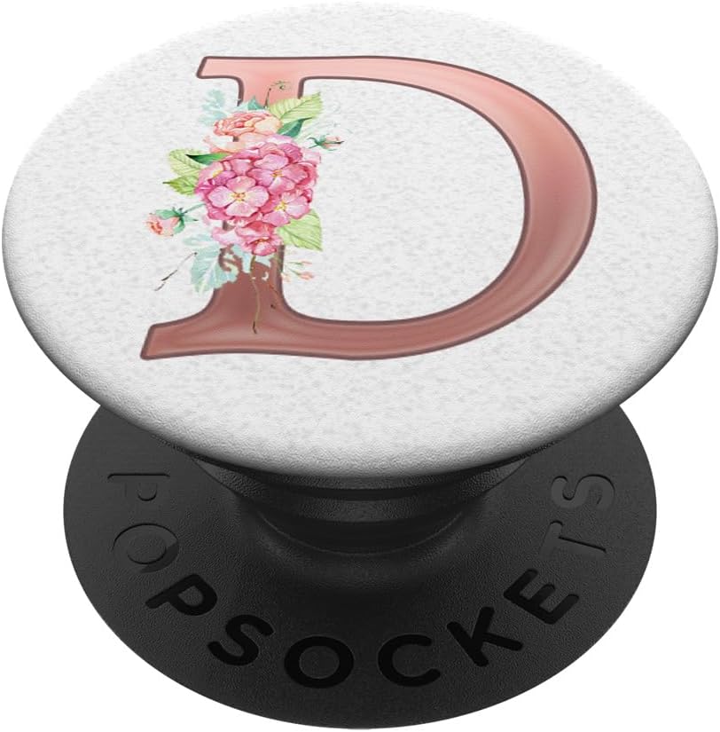 Light Pink Floral Letter D Monogram On a White Letters PopSockets Adhesive PopGrip