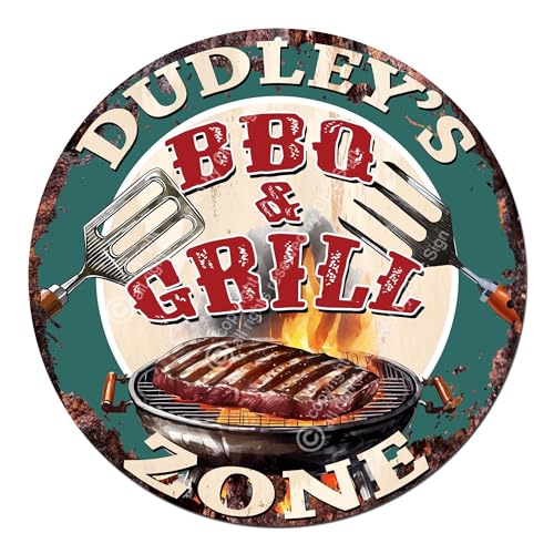 DUDLEY’S BBQ and Grill Zone Rustic Shabby Vintage style Retro Kitchen Bar Pub Coffee Shop man cave Garage Decor Gift Ideas