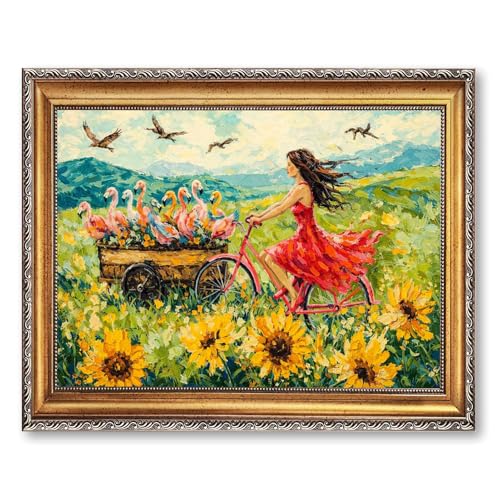 Framed Flamingo Bicycle Summer Poster Canvas Print Art Vibrant Modern