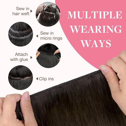 Image of GOO GOO Sew in Hair Extensions Real Human Hair, Weft Hair Extensions Human Hair, 1D /2C /4E Chocolate Dip Color Melt 22inch 110g, Weft Bundles Straight Silky Remy Hair
