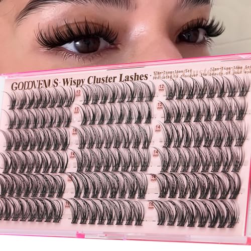 Goddvenus Eyelash Extensions Wispy Natural DIY C Curl Individual Lashes Clusters Black 10-16mm 300pcs