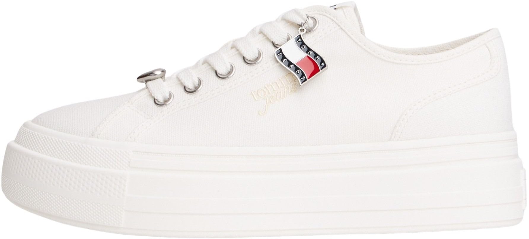 Tommy Jeans Women's Tjw Flatform Sneaker Charms EN0EN02959 Low Top, White (Ecru), 3.5 UK
