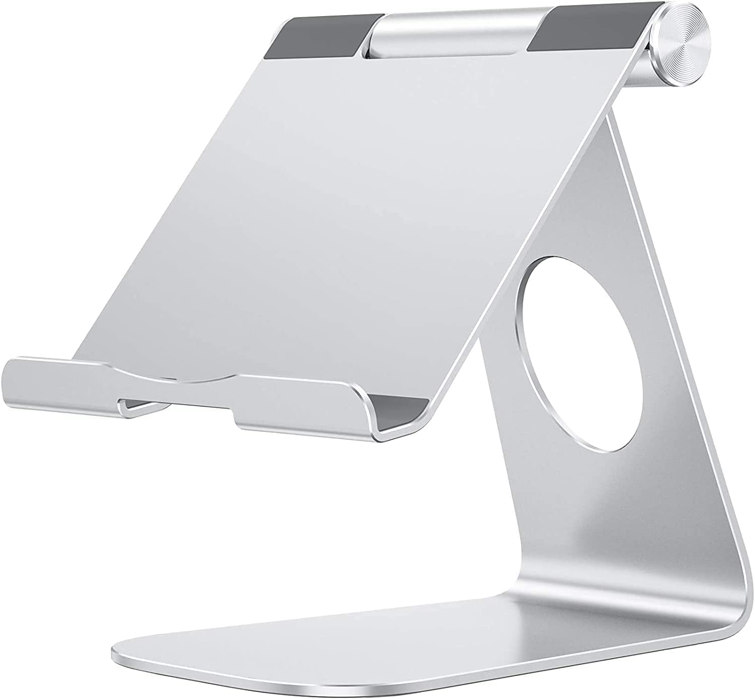 Tablet Stand, Adjustable Multi-Angle Metal tablet Holder, with Stable Sticky Base and Convenient Charging Port, Fits All Smart Phones, E-readers, Tablets (Up to 12.9 inches)