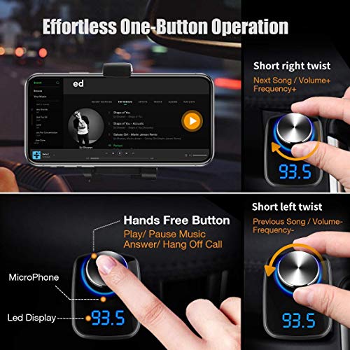Trekpow F10 Bluetooth FM Transmitter for Car-Wireless Bluetooth 4.2 in-Car Radio Adapter Car Kit with Handsfree Calling, 3 USB Ports, LED Display, Support TF Card, U-Disk, AUX Output