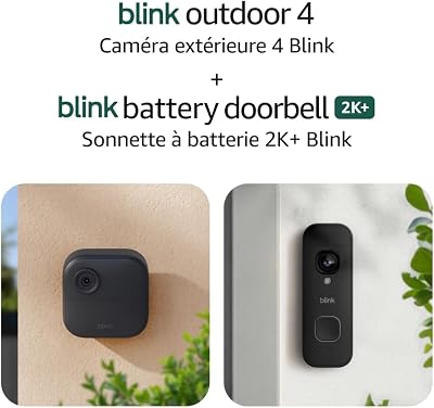 Blink Outdoor 4 and Battery Doorbell 2K+ (newest model) — Two-year battery 1080p cameras and 2K battery doorbell. Sync Module Core included — 5 Cameras + Doorbell (Black)