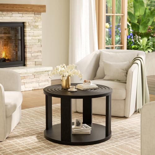Planimetry 26.8” Fluted Round Coffee Table, 2-Tier with Open Storage, Black by Planimetry - Used condition - Image 6