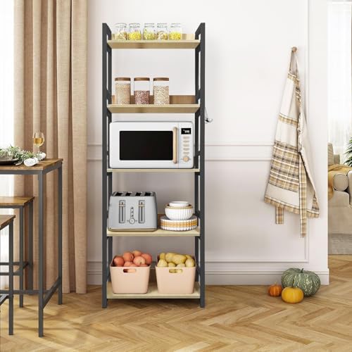 Image of Lukzer 5-Layer Multipurpose Storage Organizer Rack - Wood and Metal Construction for Kitchen, Bedroom, Office, Garage, Shops, and Salon(Black, 166 x 60 x 39 cm)