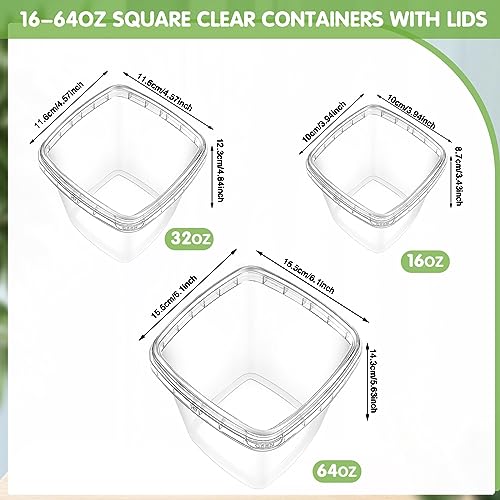 Image of Sliner 60 Sets Square Deli Containers with Lids, 64oz, 32oz, 16oz