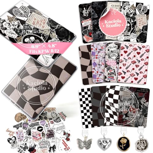 Kaciola 12PCS Inserts Cardstock for E-reader, 50PCS Stickers for Clear Case Insert, 6.9"x4.8" Dark Romance Theme Inserts Compatible with Paper White 11th-12th Gen, E-Reader Gift for Booklover Reader