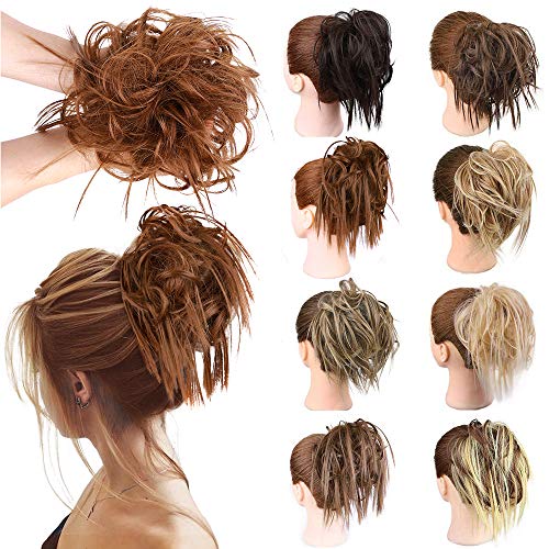 MORICA Tousled Updo Messy Bun Hair Piece Hair Extension with Elastic Rubber Band Updo Wavy Bun Extensions Synthetic Hair Extensions Scrunchies Chignons Hairpiece for Women (Color:30#)