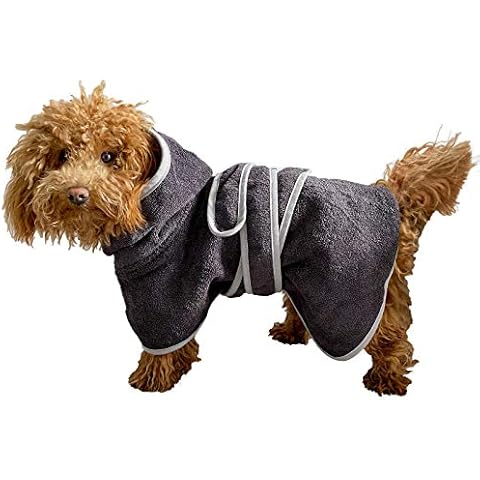 HOMELEVEL Dog Dressing Gown - Cotton Bath Robe for Dogs with Hood and Belt - Hooded Bathrobe for Small or Large Dogs - Male or Female Dog Drying Coat Cover