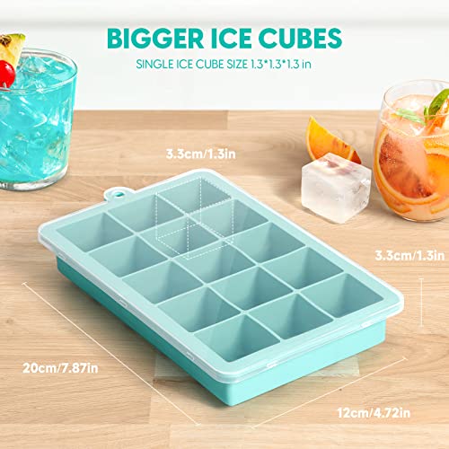 Ice Cube Trays, Morfone Silicone Ice Tray Molds With Removable Spill-Resistant Lid Easy-Release Flexible Ice Cube Molds 15 Cubes Per Tray For Cocktail, Whiskey, Baby Food, Chocolate, Bpa Free #TOP3
