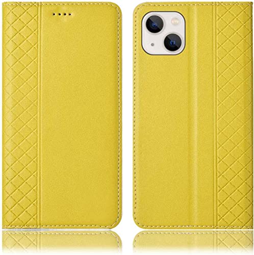 Funda para iPhone 13 con tapa de cuero limón y tarjetero magnético integrado