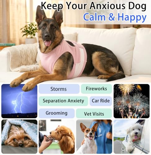 Image of MIGOHI Dog Anxiety Relief Jacket, Breathable Calming Shirt for Dogs, Soft Compression Vest for Storm, Fireworks, Separation - Dog Anxiety Calming Wrap Helps Stop Shaking & Barking, Pink M