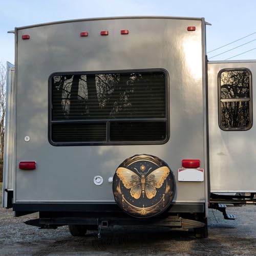 Image of Delerain Mystic Gold Moth Moon Spare Tire Cover for RV Trailer SUV Truck and Many Vehicle, Wheel Covers Sun Protector Waterproof (15 Inch for Diameter 27 inch-29 inch)