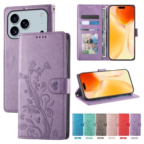 Étui portefeuille iPhone 15 papillon or rose idéal pour vos sorties citadines - 2