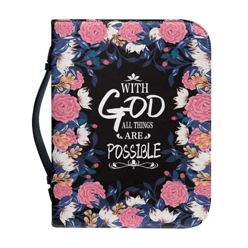 Leather Bible Covers for Women Aesthetic Floral Bible Quotes Bible Carrying Case with Handle