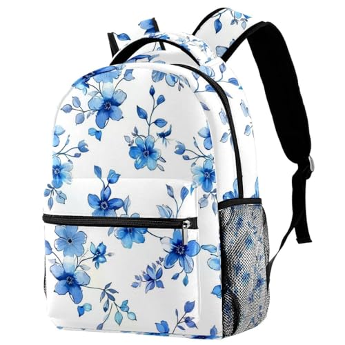 Sac à dos voyage bleu floral pour étudiante active | Idéal week-end et cours