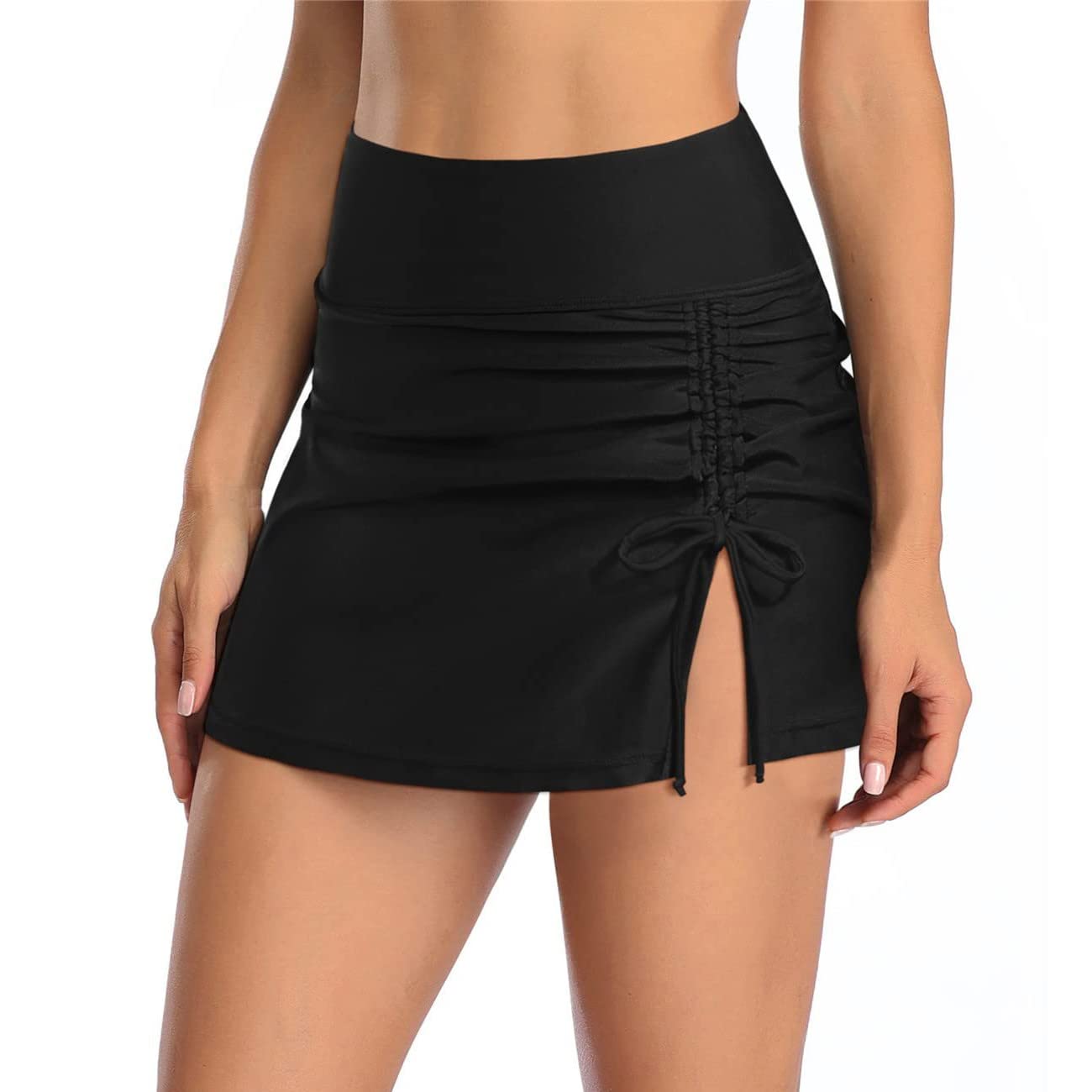 Falda de Baño Mujer Bikini Falda Corta con Cordón Traje de Baño Elegante Ruched Incorporada Pantalones de Bikini Deportivo Verano de Playa Braga de Natación