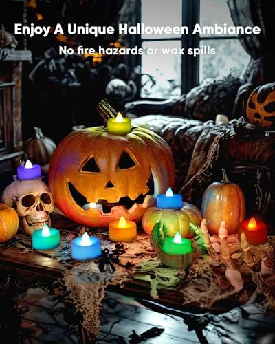 Image of Amagic 30 Pcs Multi Color Changing Tea Lights Battery Operated, 7-Color Changing LED Holiday Candles, 200+ Hours Long Lasting Fake Candle for Halloween, Pumpkin, Ofrenda, Christmas, Party, Home Decor