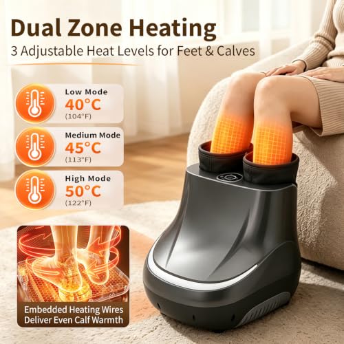 Masajeador eléctrico 2 en 1 para pies y pantorrillas con calor y técnica shiatsu | 3 modos de masaje, 3 niveles de intensidad, cabe hombres hasta talla 11 y mujeres hasta talla 12.5 miniatura 5