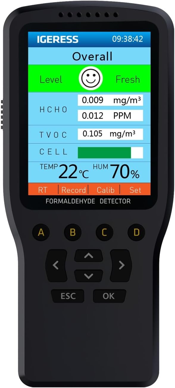 Air Quality Monitor Indoor, 8 in 1 Formaldehyde Detector, voc Meter, Detect Indoor HCHO,TVOC,AQI,PM2.5,PM10,PM1.0,Temperature and Humidity Tester. Colorful LCD Screen & USB Charging