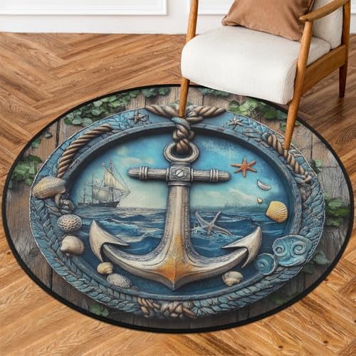 Tapete redondo decorativo 92 cm lavable antideslizante miniatura 1