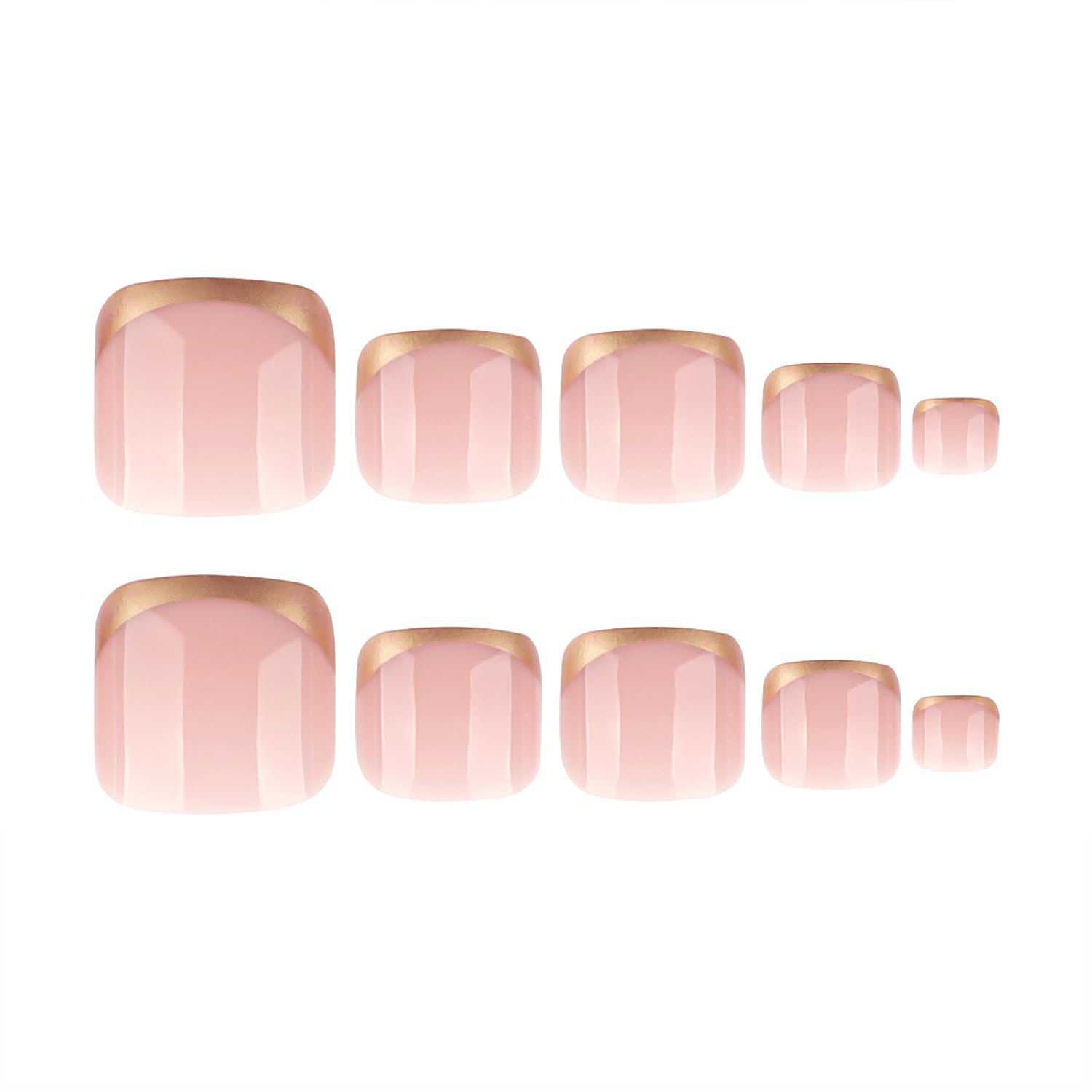 Gold French Tip Press On Toenails Short Square Toe Nail Press Ons Nude Toe Press On Nails Full Cover Toe Nails Press On Glossy Press Ons Toenails For Women Nail Art DIY 24Pc