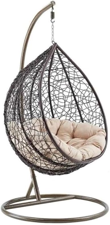Single Seater Swing Chair Hammock with Stand with Big Cushion Hanging Jhula for Indoor, Outdoor,Balcony, Garden(Black Swing & Beige Cushion)