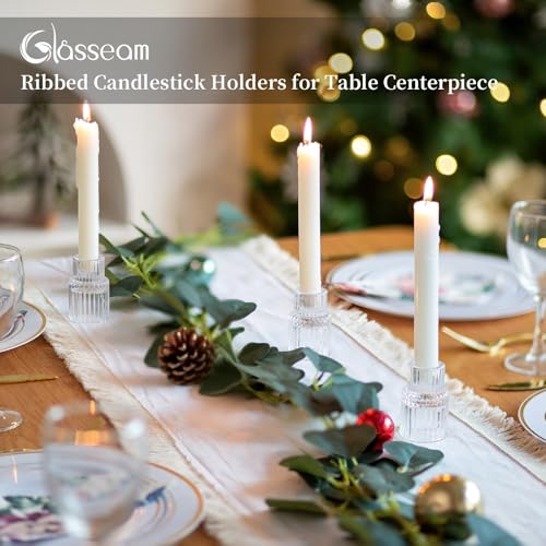 Glasseam Small Candle Stick Holder: Crystal Clear Glass Candle Holder Set of 10, Modern Taper Candle Holders for Table Centerpiece, Ribbed Tapered Candlestick Holders for Dining Room Decoration by Glasseam - Image 2