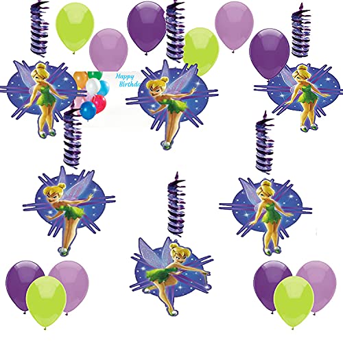 Tinker Bell Party Supplies Hanging Danglers and Balloons Decoration Bundle
