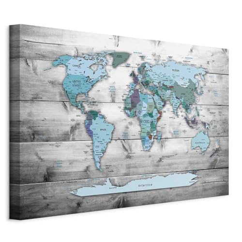 B&D XXL - Quadro Acustico Legno Mappamondo 1 pezzo schiuma acustica Quadri Moderni Camera da Letto - Stampa su Tela - Pannelli Fonoassorbenti Decorativi - Fonoassorbente Acustiche