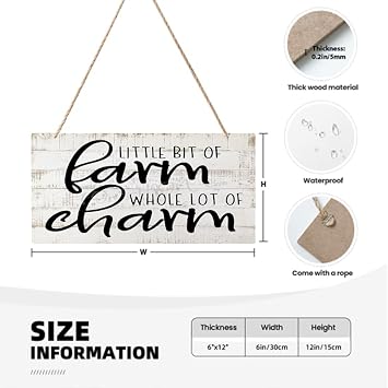 Decor for Home Little Bit of Farm Whole Lot of Charm Farmish Sign Wood Sign Rustic Wooden Sign Farmhouse Home Shelf Decor (6X12 Inch)