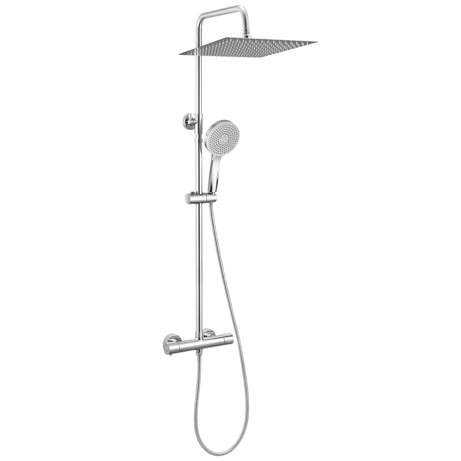 Auralum Colonne de Douche avec Mitigeur Thermostatique, Douche Pluie en Acier Inoxydable 30 x 30 cm, Douchette à 5 Modes, Barre de Douche Extensible (Chromé)
