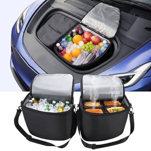for Tesla Model Y Frunk Cooler Organizers 2020-2025 AYAMAYA Insulated & Leak Proof Camping Coolers Portable Front Trunk Storage Bags with Lid and Strap for Tesla Model Y Accessories Set of 2