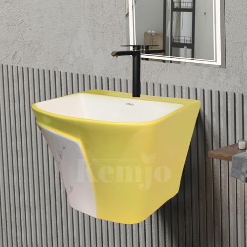 Image of Wall Mounted Wash Basin for Bathroom | Wall Hung Wash Basin /Sink (15.35 x 16.14 x 13 Inch, SFKOP - 217)