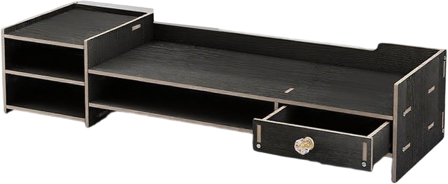 Monitor Stand, Wooden Shelf for Printer, Keyboard & Accessories, Home & Office, Space-Saving STO Solut,Black
