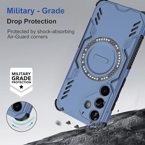 Image of amazon basics Back Case Cover for Samsung Galaxy S25 5G | Magnetic Case with Built-in Metal Ring | Supports Mag-Safe Charger, Wallet & Car Mount | Shockproof Hybrid PC + TPU | Blue