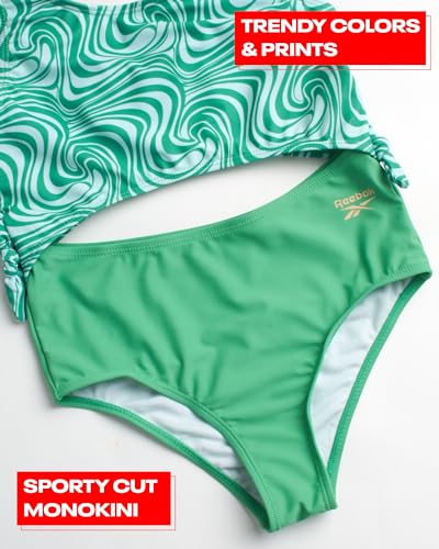 Reebok Girls' Bathing Suit Set - 3 Piece Quick Dry T-Shirt and Skirt with One Piece Cut Out Monokini Swimsuit - Swimwear Set4