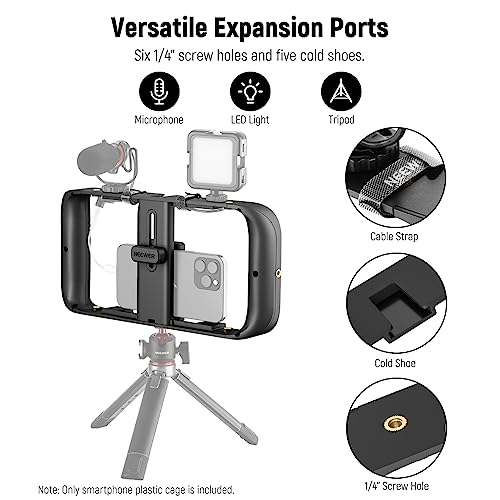 Image of NEEWER Mobile Phone Video Rig, Mobile Phone Grip Stabiliser Cage with Cold Shoe and 1 /4 Inch Thread, Video Recording Film Rig, Compatible with iPhone 16 15 Pro Max Plus 14 13 Mini X XS Max XR