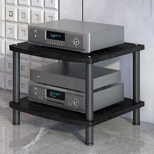 Image of Modern AV Media Stand, 3-Tier Stereo Cabinet with Carbon Steel Frame, Wooden Storage for TV, DVD Players & Accessories(Black,2 Tier 60x54x44CM)