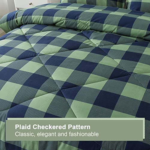 Image of Andency Green Plaid Comforter Full(79x90Inch), 3 Pieces (1 Comforter, 2 Pillowcases) Buffalo Checkered Gingham Bed Set, Soft Geometric Bedding for Boys
