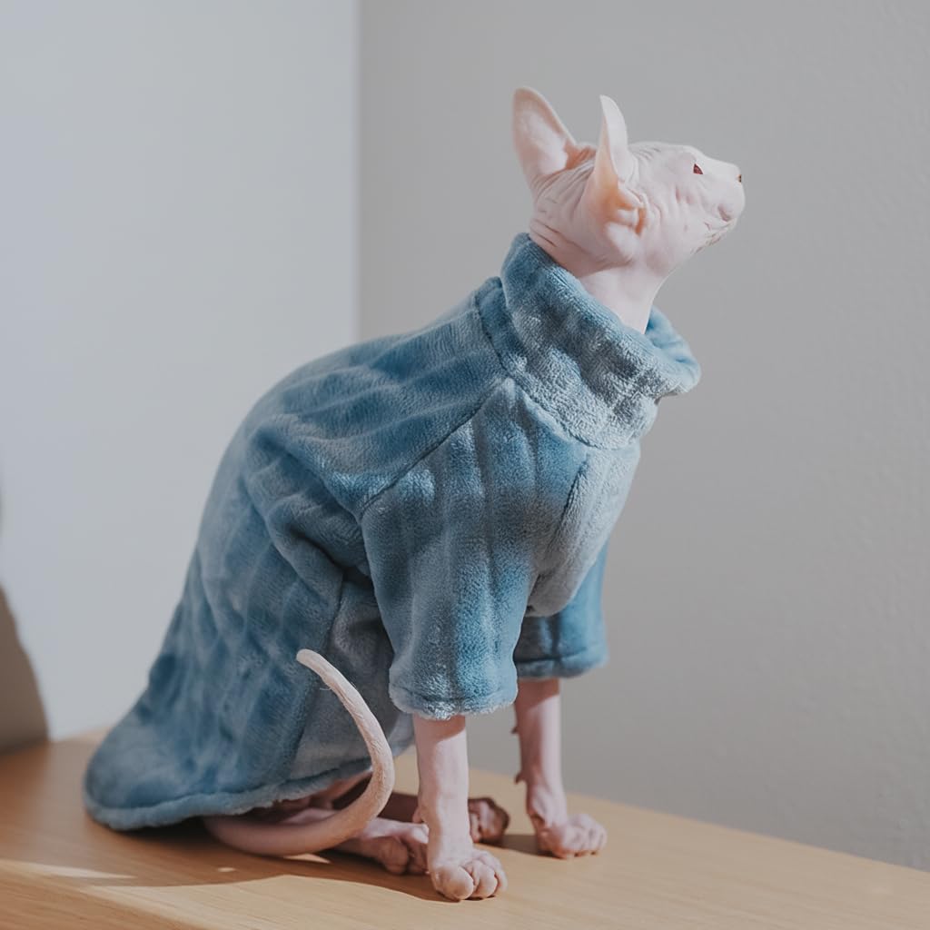MOKATES cozy winter cat clothes - warm hooded sphinx coat with plush stripes, perfect for halloween cat costumes and autumn-S โ image 1