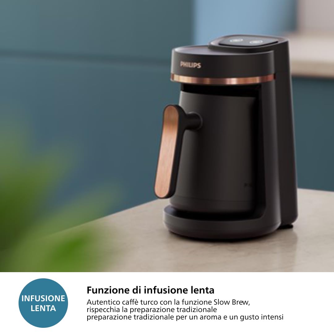 Philips Caffettiera turca Series 5000 - Funzione Slow Brew, capacità di 4 tazze, protezione da surriscaldamento e traboccamento, indicatore di pronto, pulsanti Easy Touch (HDA150/60)