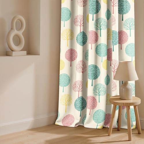 Image of Ultimate Trends Room Darkening Digital Printed Floral Geomatrical Prints Curtain 65-70% Opacity,Diamond Eyelets, Tie Back, Floral Geomatrical, 9 FEET Pack of 1,Ivory with Teal