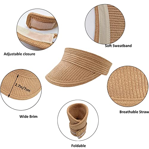2 Pack Unisex Kids Sun Hats Beach Straw UV Protection Caps for Boys Girls Summer Adjustable Wide Brim Visor4
