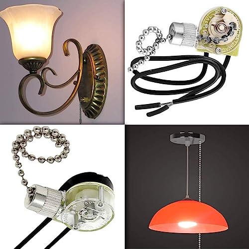 Image of 2pcs Ceiling Fan Pull Chain Switch Zing Ear ZE-109 3A /250VAC 6A /125VAC 125VL Replacement ON-OFF Speed Control Switch Compatible Hunter Closet Lights Wall Lamp Two Wire Switches (Silver Chain)
