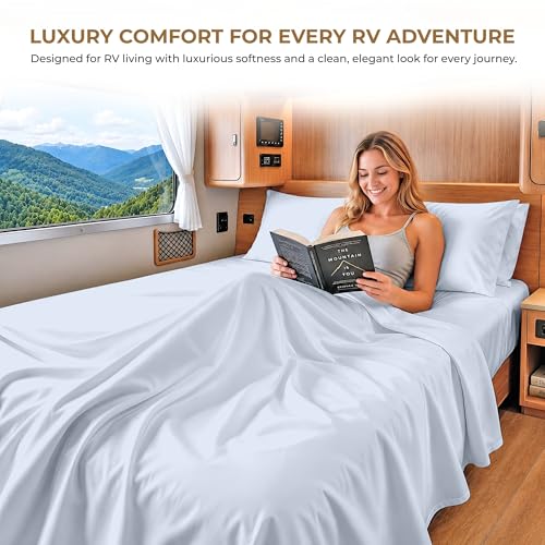 Image of SGI bedding 100% Egyptian Cotton Sheets RV King Size - 600 Thread Count Sheets Set, Soft, Cooling, 15 inch Deep Pocket, Luxury Hotel Bedding, Breathable, Durable - Light Blue