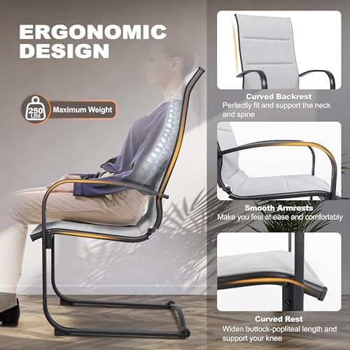 Image of NUU GARDEN Patio Dining Chairs Set of 2, All Weather Outdoor Padded Textilene Patio Chairs, Breathable Spring Motion Textile High Back Outdoor Dining Chairs for Backyard, Lawn, Deck, Gray
